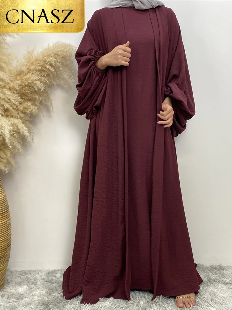 Hot Sale Abaya Muslim Dubai Fashion Loose Sleeve Elegant Arab Worship Service Clothing lslam Long Robe Ramadan Eid Casual Set