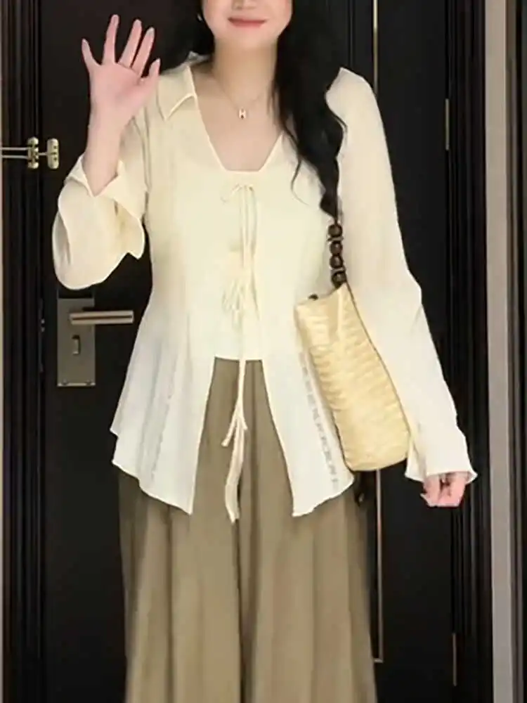 

Summer Large Size Women's Sun Protection Shirt Outerwear Tank Top Cardigan Two-Piece Set Stylish Commute Korean Version Slim Fit