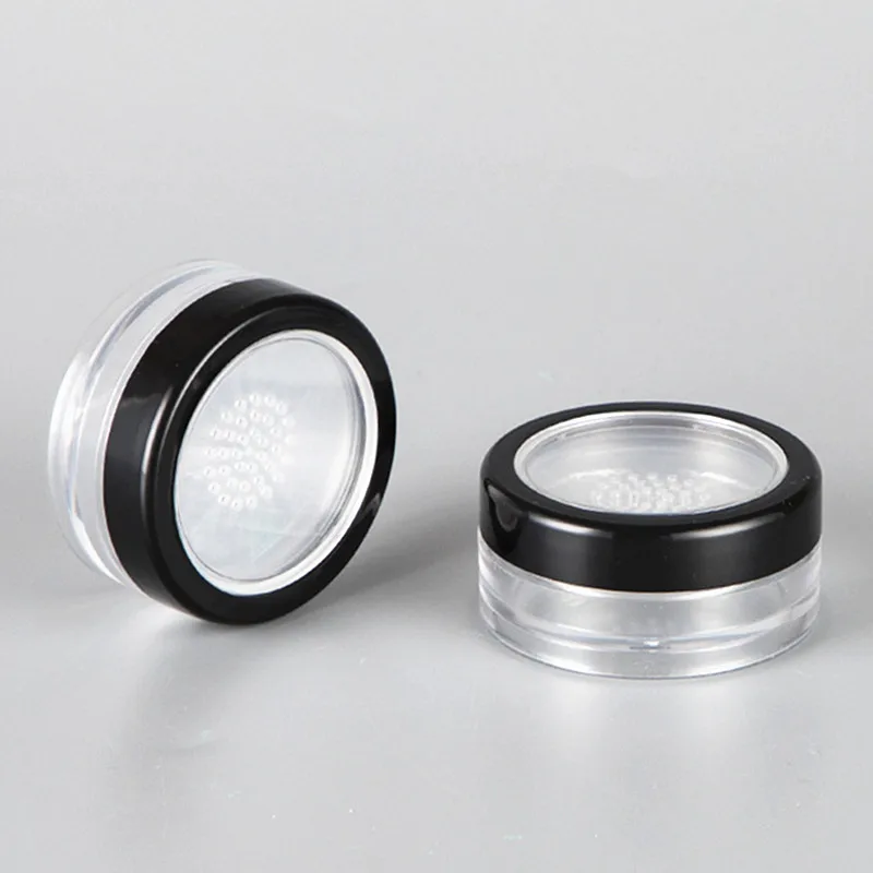 10pcs/Lot 10g Black Clear Cap Loose Powder Compact With The Grid & Lid PP Powder Jar Packing Container Empty Powdery Cake Box