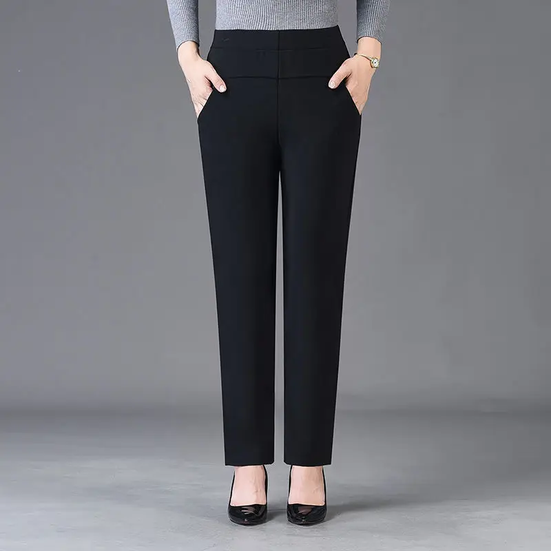 Women Spring Simplicity Slim Solid Color Commuting High Waist Appear Thin Straight Women Clothes Casual Pocket Fashion Pants