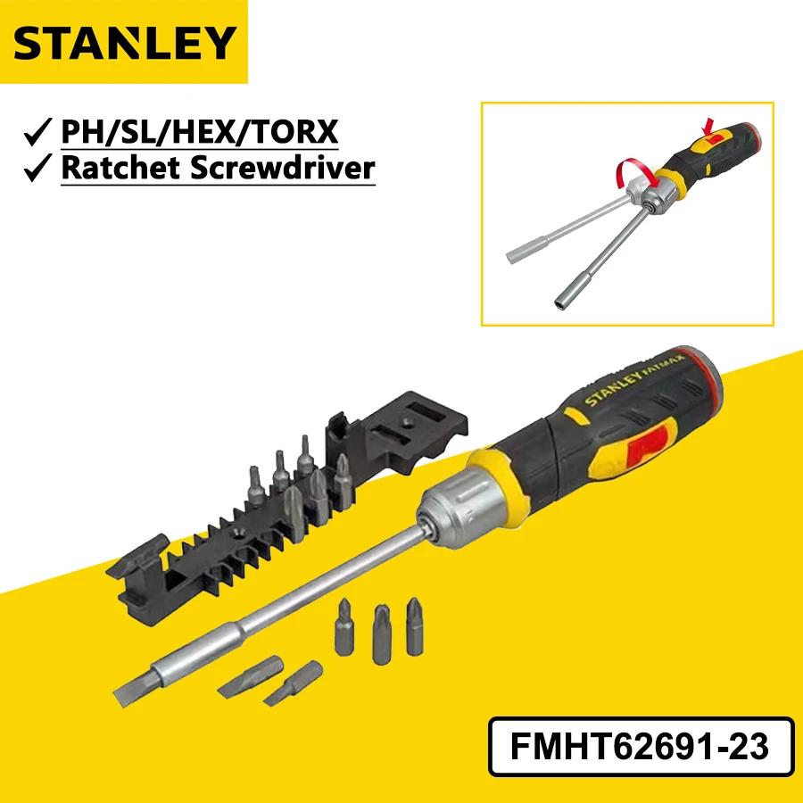 STANLEY Fatmax 13PCS Bendable Handle Ratchet Screwdriver with Bit Set and Extension Cable Hand Tool Sets FMHT62691-23