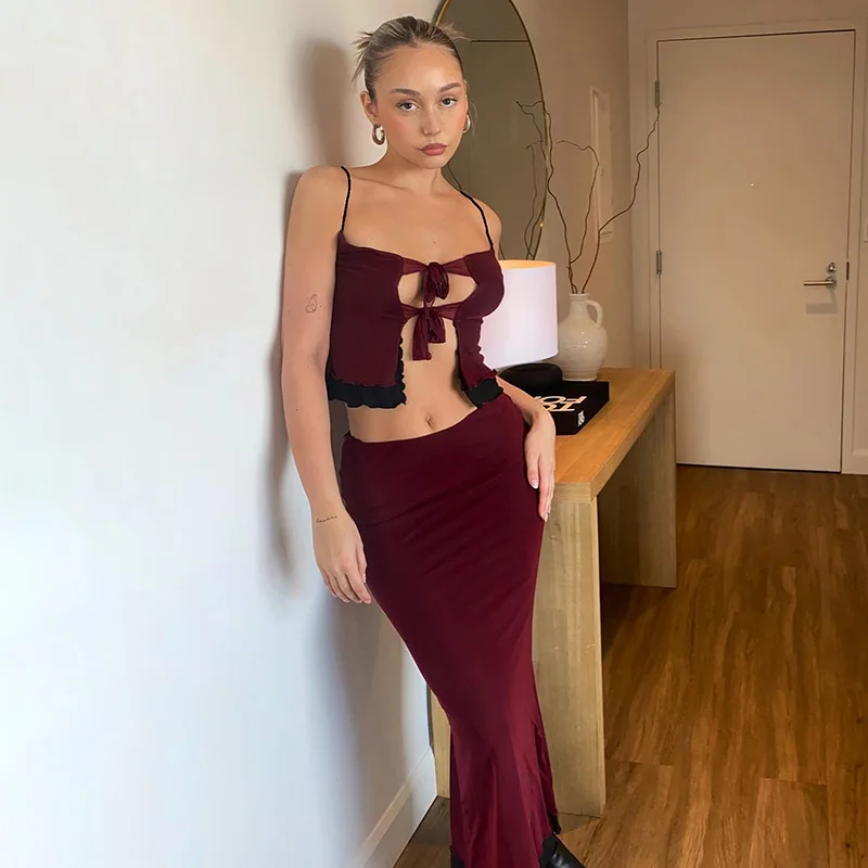 New Suspender Bandeau Two-piece Women's European and American Style Fashion Sexy Backless Long Dress Set Skirt Sets