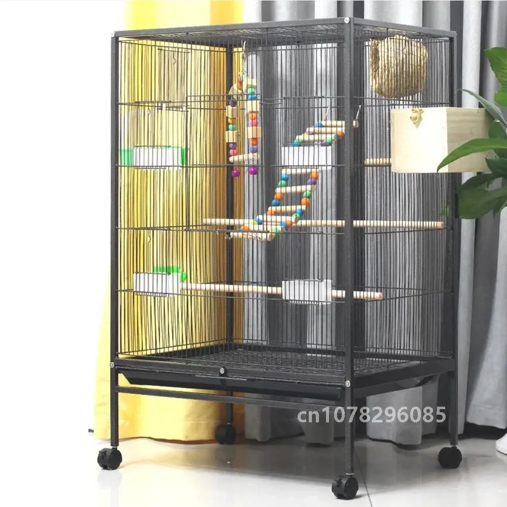 Large Metal Bird Cage with Wood Stand for Conures Lovebird Cockatiel Parakeets House Parrots Playground Activity Center