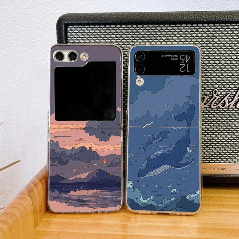 

Japanese Anime Scenery Phone Case For Samsung Galaxy Z Flip 6 ZFlip 5 Hard Shockproof Cover for Samsung ZFlip4 ZFlip3 Fundas
