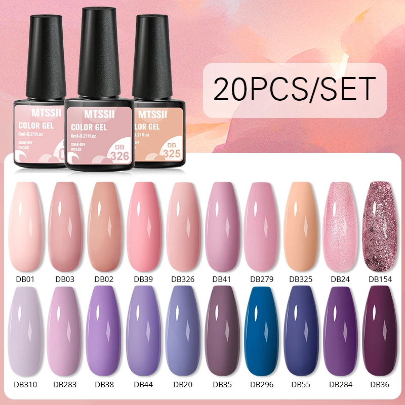 20/10PCS เล็บเจลเล็บชุดสีม่วง Glitter กึ่งถาวร Soak Off UV Led Hybrid Gel Varnishes ฐาน top Coat เล็บเจลศิลปะเจลชุด