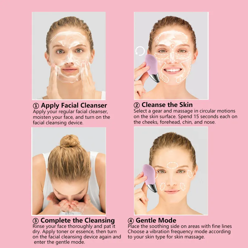 Rechargeable Ultrasonic Mini Electric Face Cleanser Soft Waterproof Silicone Brush Facial Massage Tool for Deep Pore Cleaning