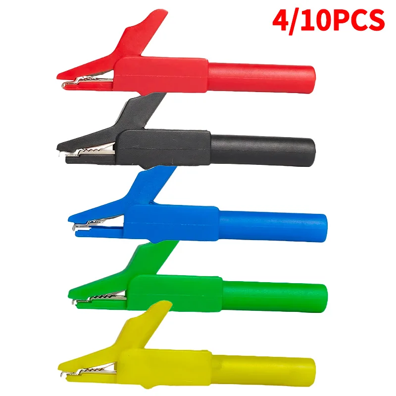 

4/10PCS Fully Insulated Brass Test Clips with 5mm Mini Jaw and 4mm Safety Banana Jack, 3000V High Voltage Rated for ElecTesting