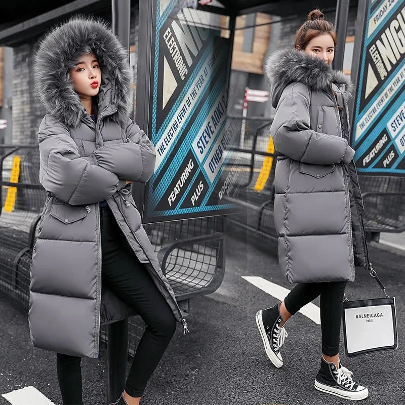 2025, Winter Neue Koreanische Ausgabe Große pelz kragen Lose Baumwolle Jacke frauen Verdicken Mantel Parker Weibliche Medium Länge Warme mantel