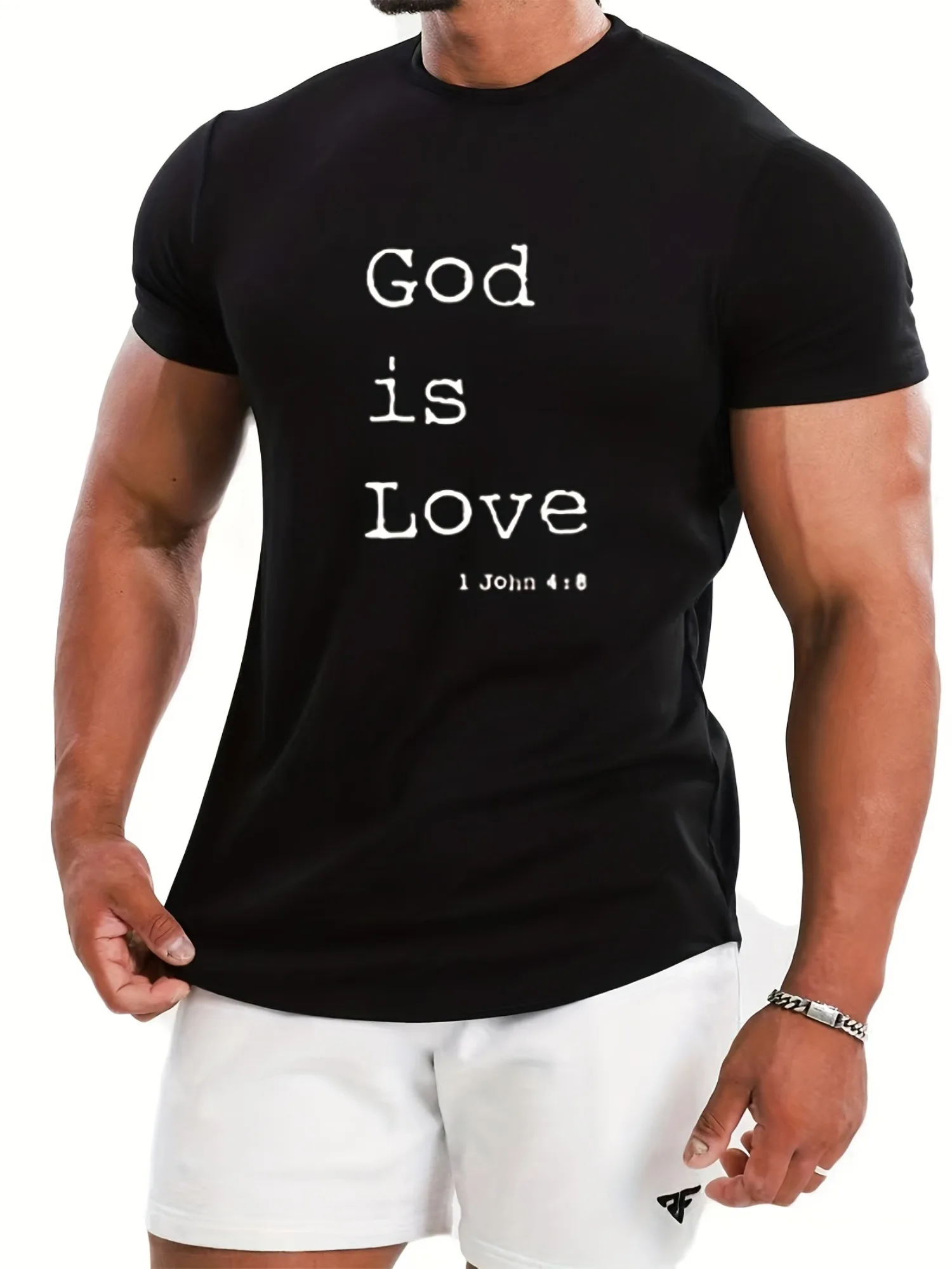 

Christian "God is Love" Men's T-shirt - Featuring the verse from 1 John 4:8 with bold black and white design