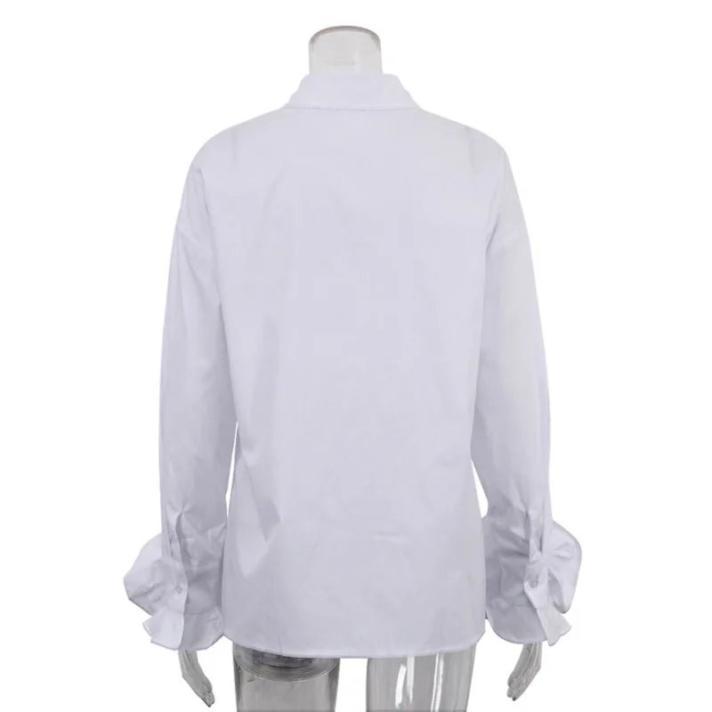 EAEOVNI 3D 꽃 슬리브 스플 라이스 디자인 여성을위한 패션 셔츠 화이트 옷깃 다목적 블라우스 캐주얼 2025 새로운 의류 1A967