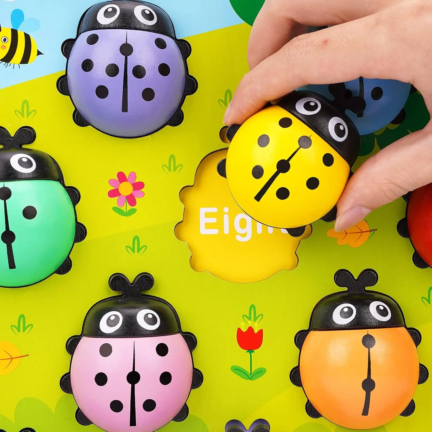 Wooden Counting Ladybugs Montessori Toys for Toddlers Learning Education Toy Puzzle Numbers Matching Math Board Games for Kids
