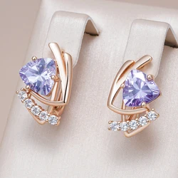 Kinel Hot Sparkling Purple Natural Zircon English Earrings for Women Fashion 585 Rose Gold Color Vintage Party Daily Jewelry