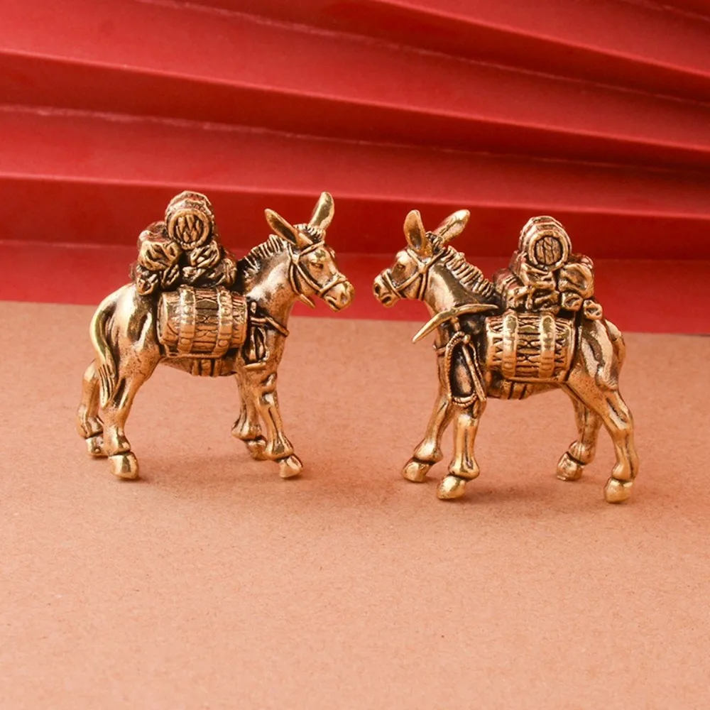 Solid Brass Donkey Small Ornament Antique Copper Animal Equus Asinus Miniature Figurines Decoration Accessories Home Desktop