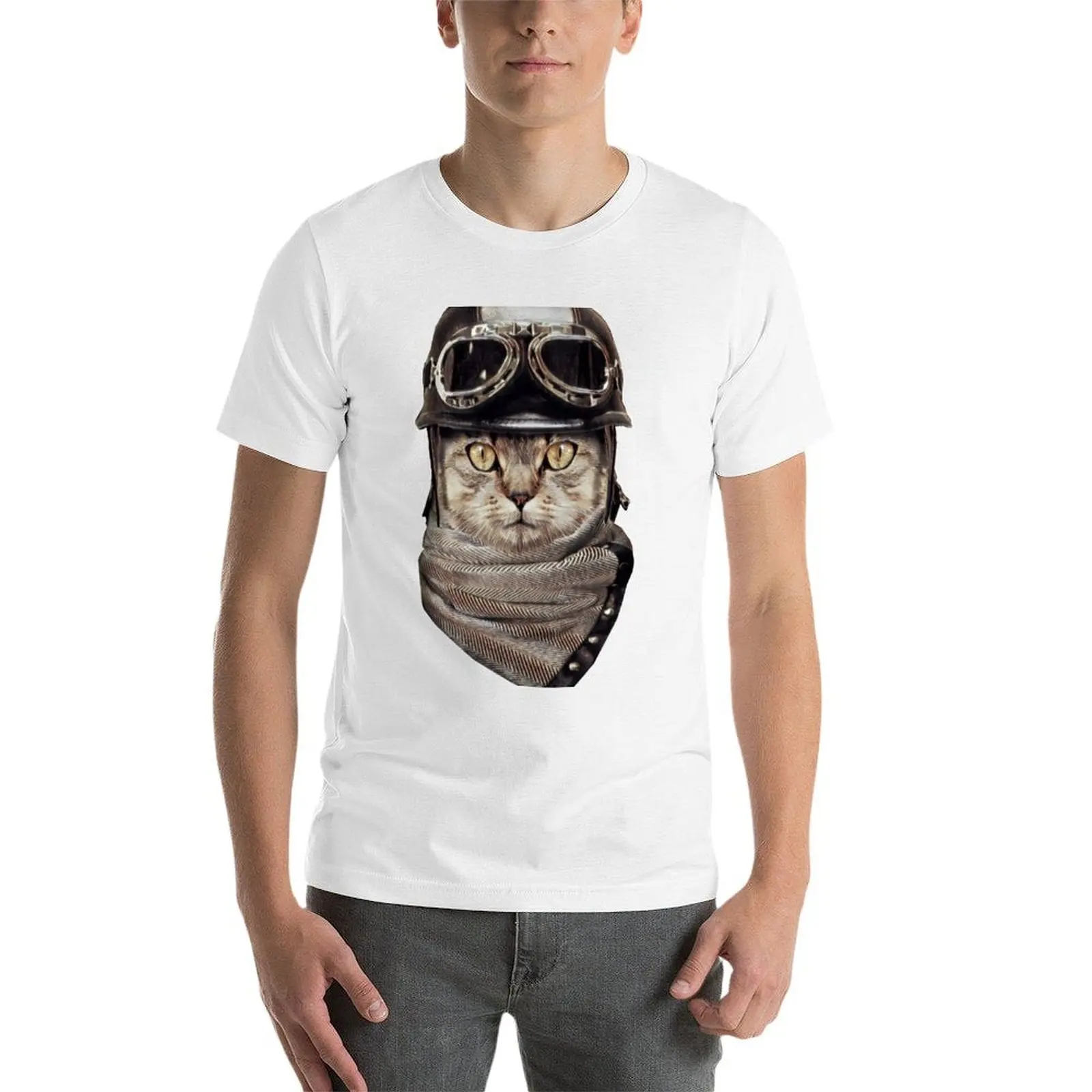 دراجة نارية القط السائق خوذة وشاح تي شيرت أسود القطن تي شيرت عادي للرجل حزمة تي شيرت للرجل 100 بالمائة القطن تي شيرت #4