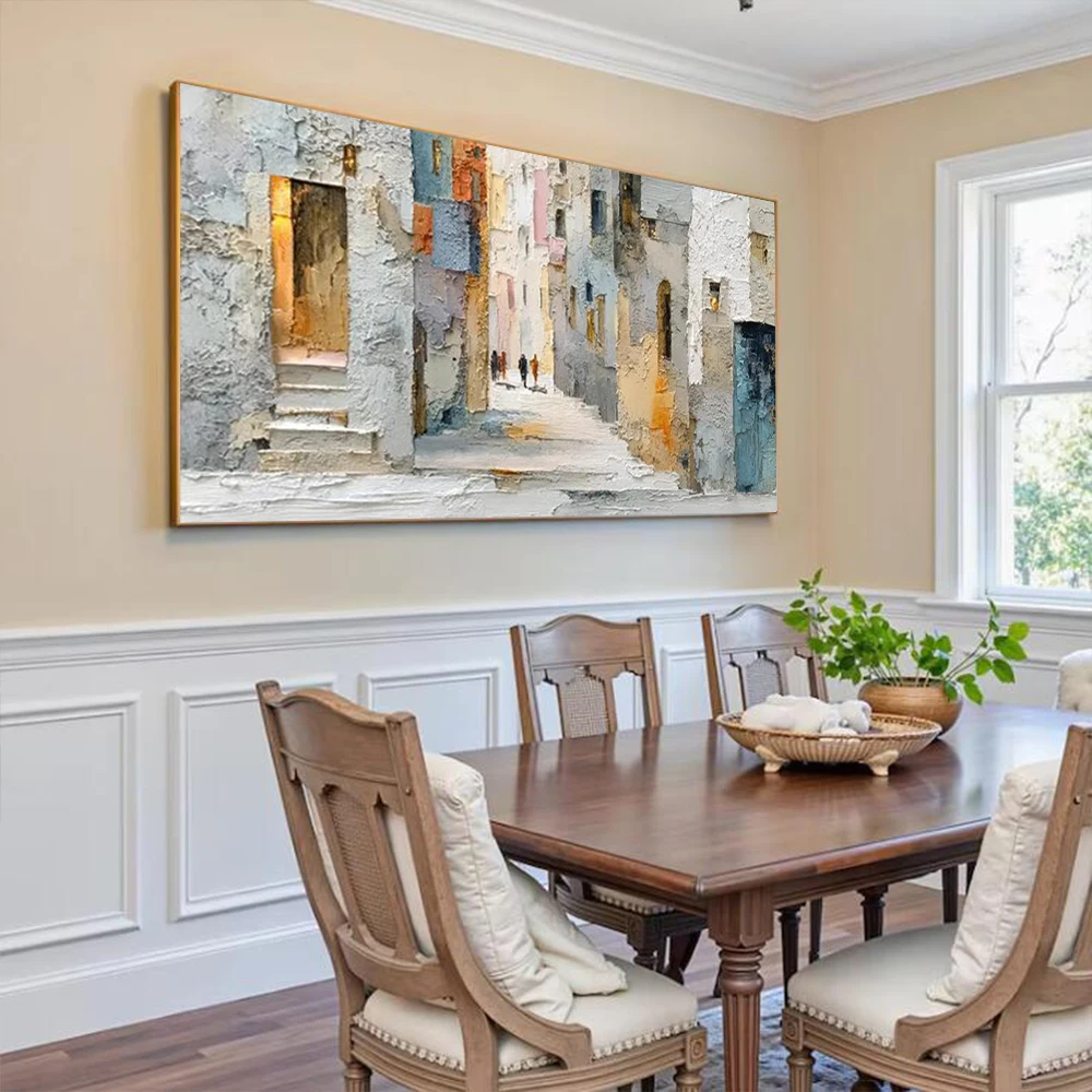 100% Handmade Abstract Oil Painting On Canvas Image Scenery Of The Old Neighborhood Mural Top Wall Art Picture Decor Living R