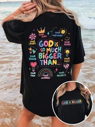 Letter Print God Is Bigger Cotton Women T-shirt Fashion Brand Summer Round Neck Simple Casual Short Sleeve Loose Basic Top Tee