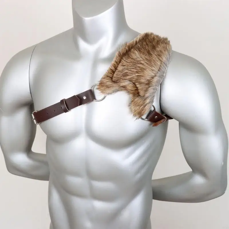 

Y3NE Furry Leather Shoulder Protectore Guard Medieval Shoulder Guard Adjustable Chest Harness for Men Adult Halloween Cosplay