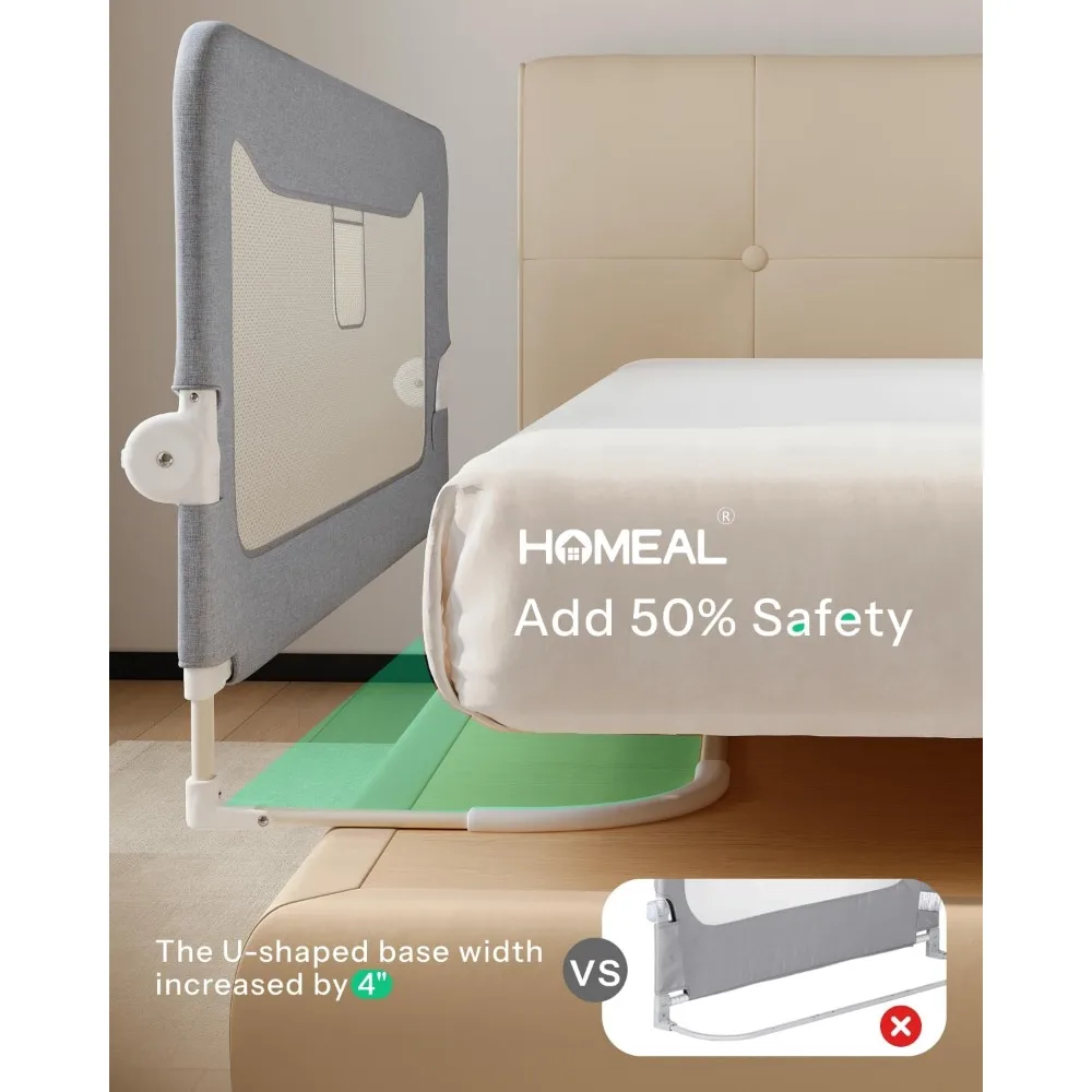 قضبان سرير للأطفال الصغار قابلة للطي لسرير مزدوج، كاملة، كوين، وملك، بطول 59 بوصة، رمادي، عبوة واحدة #2