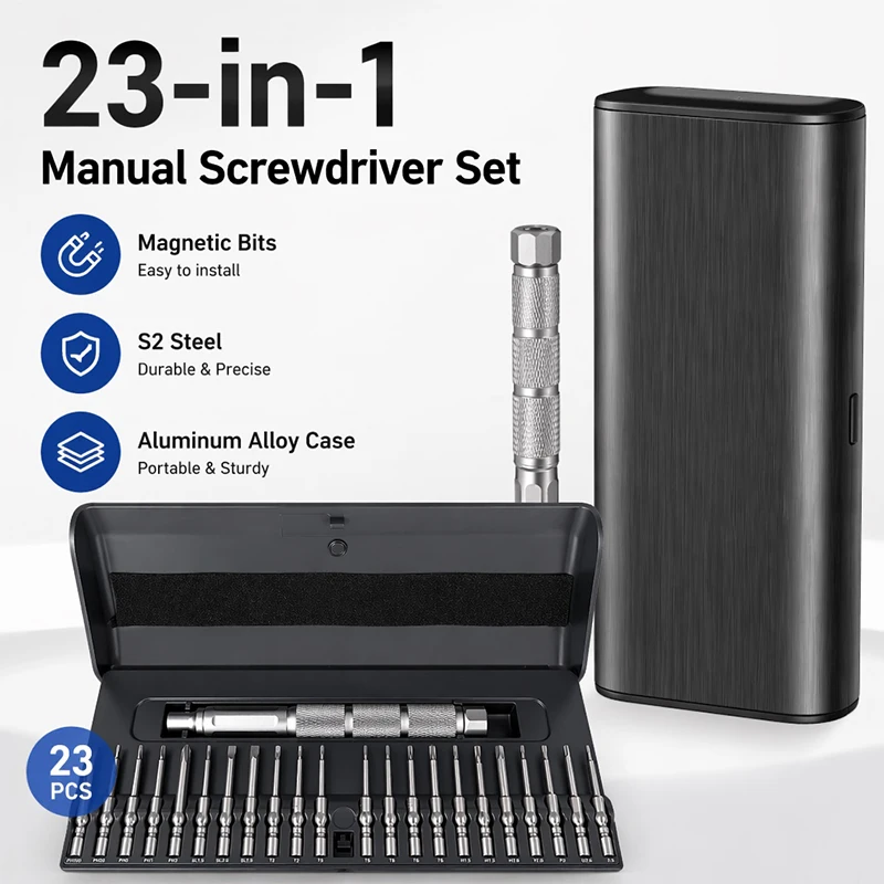 23-in-1 Precision Screwdriver Set Aluminum Alloy Ejector Magnetic Storage Case High-Precision Repair Kit -for Phone PC Watch