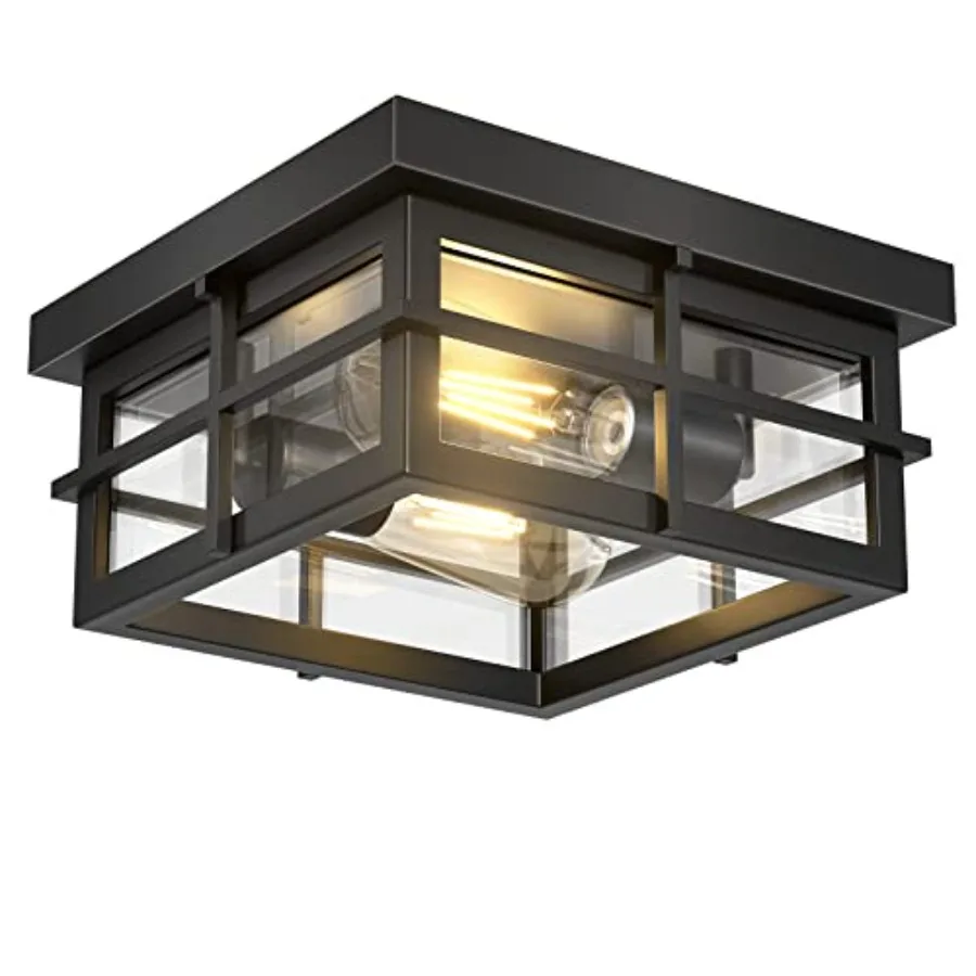 

Modern Outdoor Ceiling Light Fixtures Black Flush Mount Light Fixtures with Clear Glass Shade Farmhouse Square Ceiling Lighting