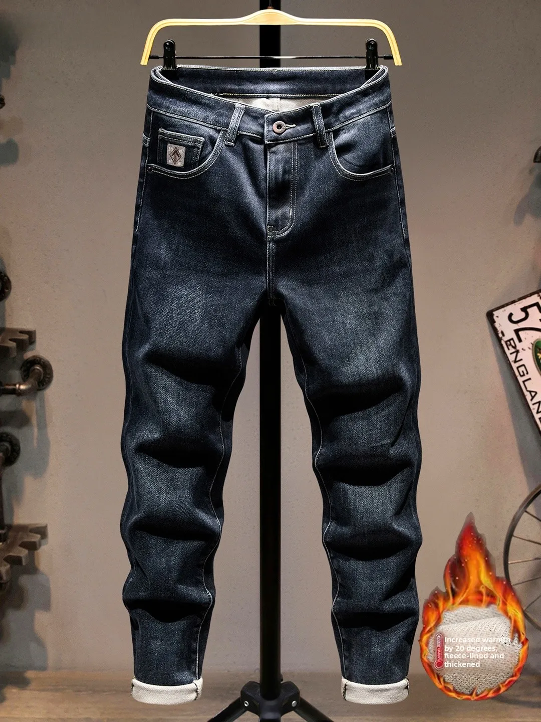 

Мужские джинсы с флисовой подкладкой в стиле ретро, утепленные, зауженные, с расклешенными штанинами, зимние, теплые, универсальные, длинные брюки, эластичные, повседневные, модные, городские, стильные