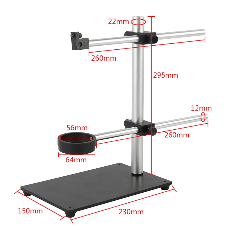 LAB Industrial Metal Microscope HDMI USB Camera Stand Bracket M6 Fixture wtih LED Ring Light Source Holder Adjustable Boom Arm