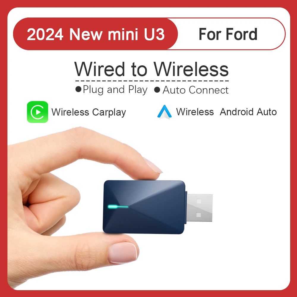 

BYLITU Mini U3 Smart Box Wireless Carplay and Android Auto Adapter Plug and Play Fast Connect Bluetooth WiFi With USB For Ford