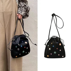 Japanese Diamond Bouquet Bucket Bag Niche Brand Rhinestone Candy Anime Bags Women's Mini Drawstring Shoulder Crossbody Handbag