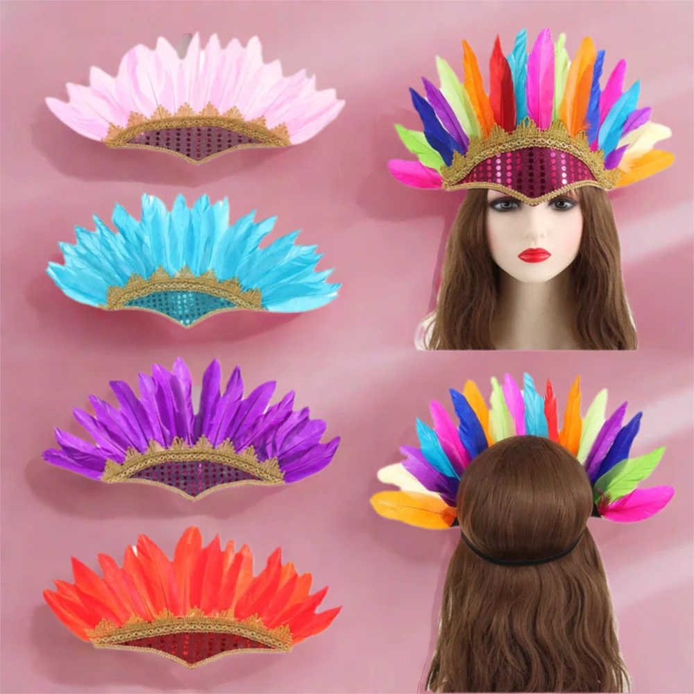 

Головной убор с перьями, новый регулируемый красочный карнавальный костюм, головной убор с креплением на голову, детский день