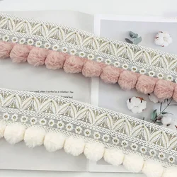 1m Curtain Lace Trim with Pompom Ball Tassel Fringe Curtain Sofa Pillowcase Tablecloth Lace Trim DIY Sewing Upholstery Accessory