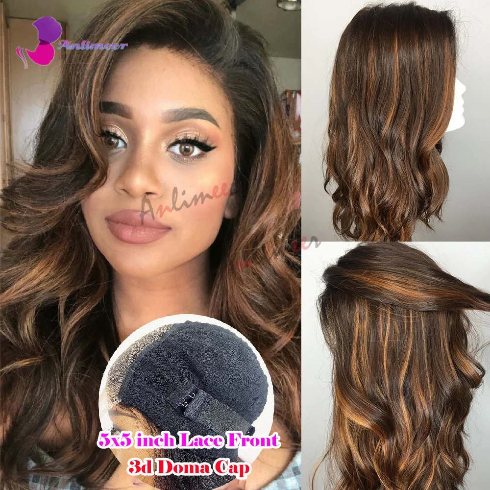 

Chestnut Brown Highlight Lace Front Wig Human Hair Loose Body Wave Human Hair Wig 3D Doma Securety Cap 5X5 Lace Closure Wig