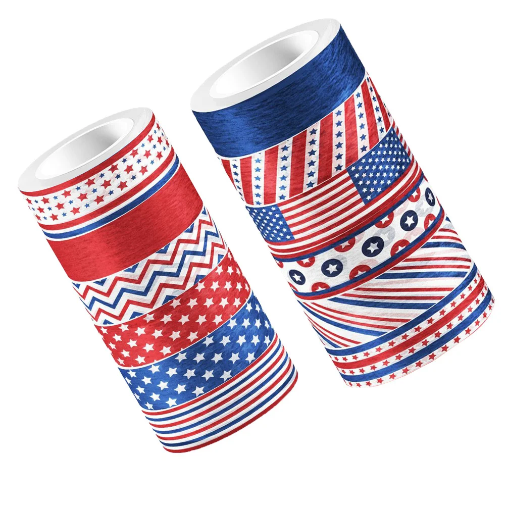 

12 Rolls American Independence Day Adhesive Tape DIY Scrapbook Decorative Tape Roll for Notebook Journal Decor 4th of July Theme