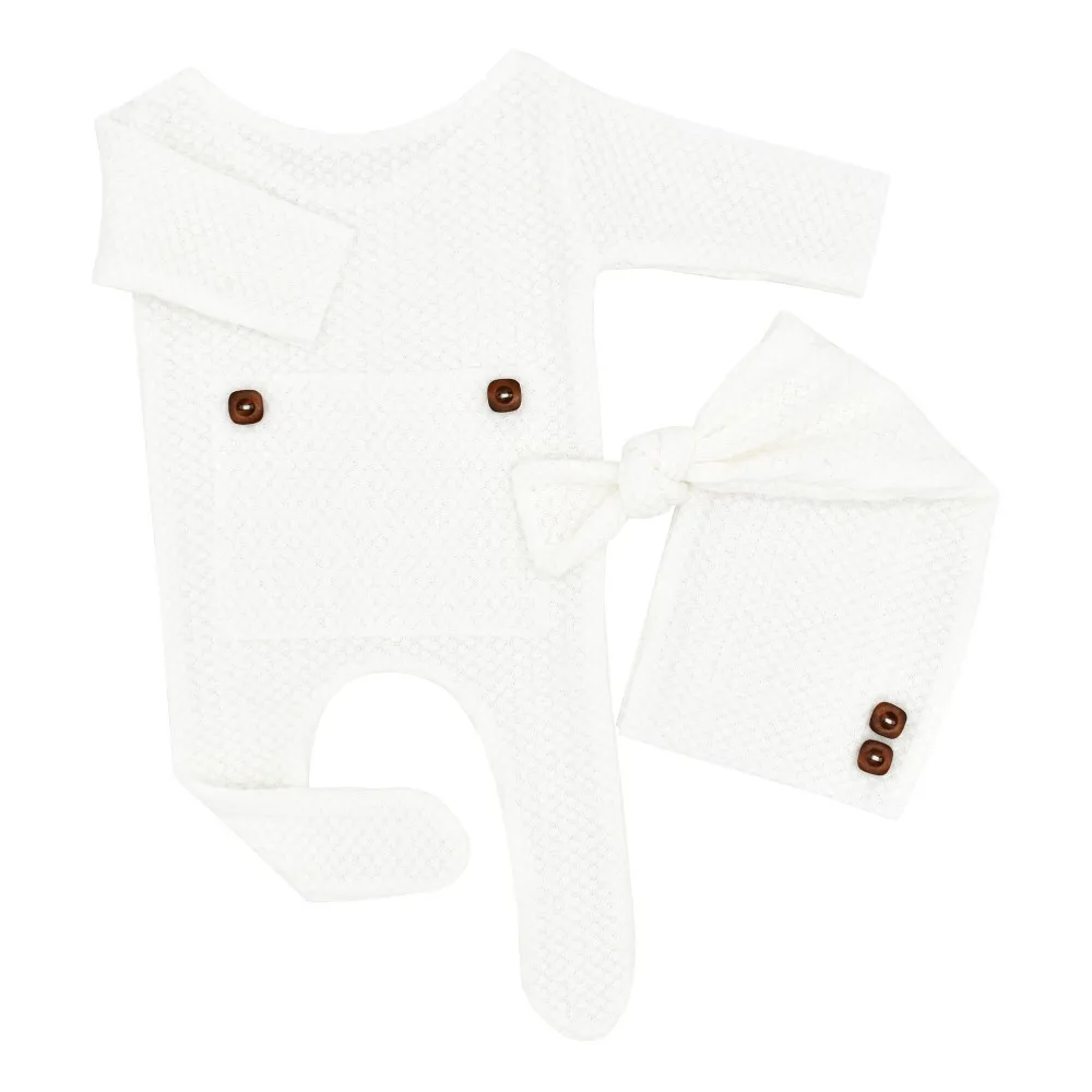 Ylsteed Newborn Photography Jumpsuit Buttons Hat Back Pocket Baby Boy Girl Photo Shooting Clothes Infant Bodysuit