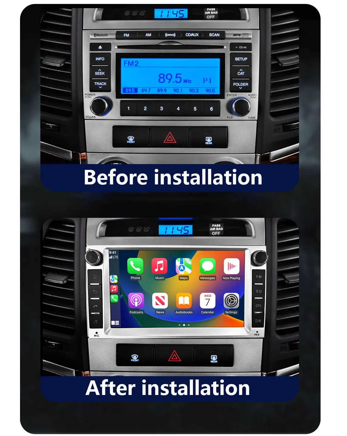 Wireless Carplay For Hyundai Santa Fe 2007-2012 Android Autoradio Replacement Guide GPS WIFI Auto Vedio Replace DSP FM Handsfree