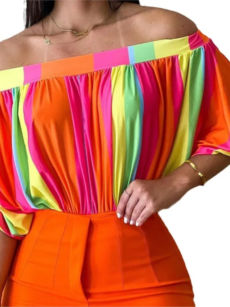 Fashion Print Shirt Top Lady Casual Slash Neck Short Sleeve Pullover Shirts Tops For Women Boho Holiday Womens Clothing Summer