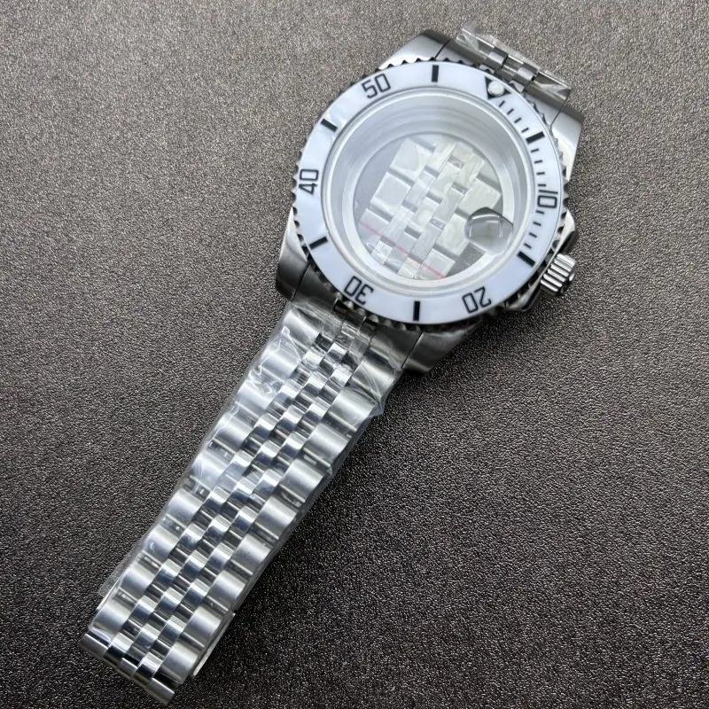 40MM Stainless Steel Case Strap Ring Set 5 Beads Strap Sapphire Glass Fit for NH34/NH35 Movement
