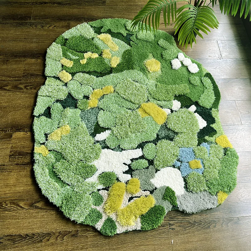 Moss carpet floor mat shaped living room flocked green bathroom non-slip blanket bedroom thickened floating window mat