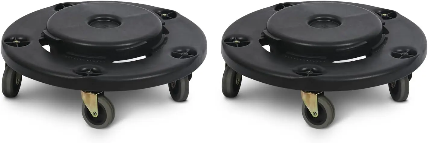 

18-Inch Heavy-Duty Trash Can Dolly with Wheels, 2-Pack Black Garbage Roller Base for 20-55 Gallon Containers