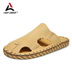 Fashion Men's Sandals Woven Mesh Flip Flops Men Slippers Home Sandals Leather Print Men Summer Shoes Sandalias Platform Sandals