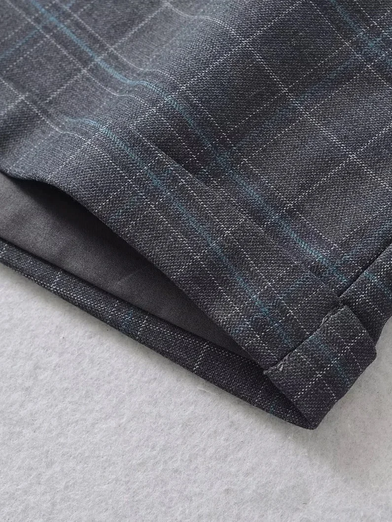 アメリカンレトロチェック柄スーツショーツ女性夏の新しいカジュアル痩身多用途カフスAラインホットパンツ通勤スタイルボタンウエスト