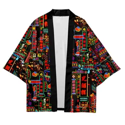 Kimono men's and women's 2021 Japanese traditional kimono cardigan neon pattern shirt Japanese summer kimono