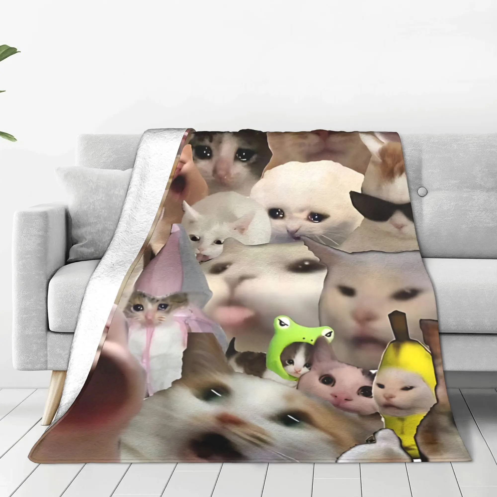1PC reaction Cat meme Home Room Decorations Winter Blankets For Adults Bedding Home Interior Sofa Knee