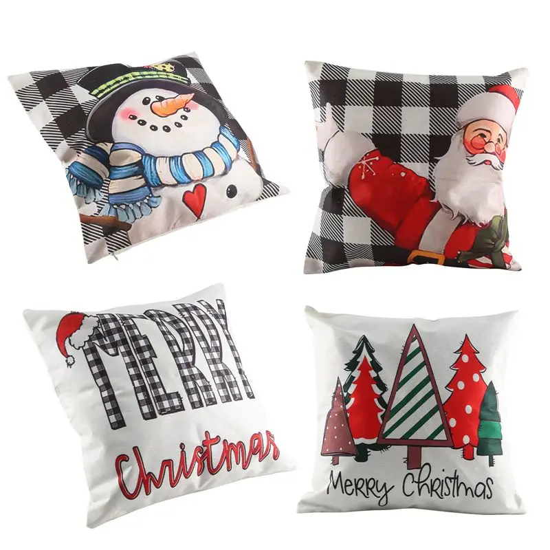 

Рождественские наволочки 18X18, набор из 4 рождественских украшений, декоративные подушки для фермерского дома, наволочка со снеговиком для домашнего декора-A78G