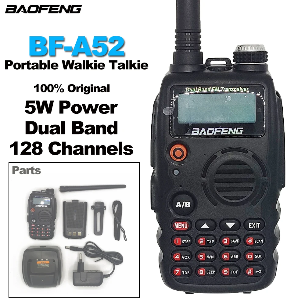 BAOFENG BF-A52 Walkie Talkie 5W 128CH Dual Band FM Transceiver A52 Portable Two Way Radios Wireless Communication Radios BF A52