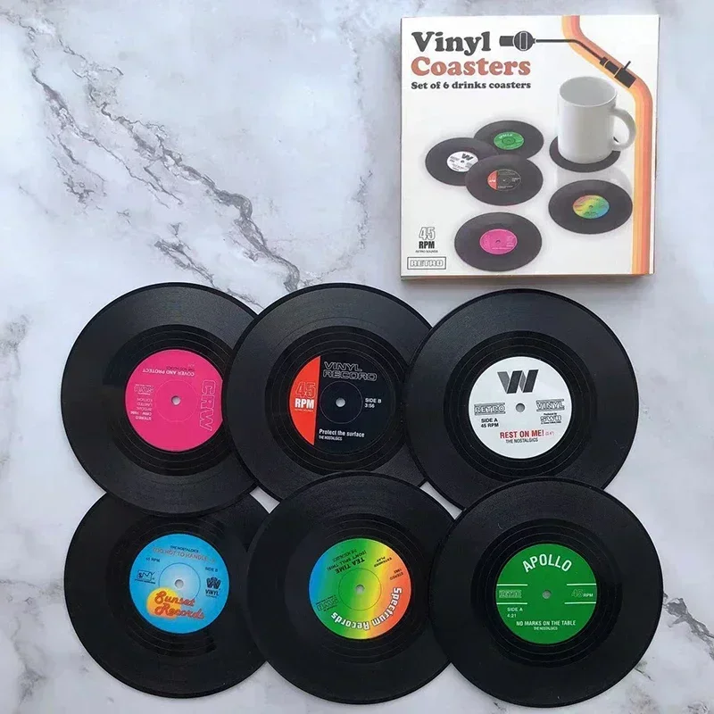 Retro Record Disk Coaster Silicone Music CD Mat Anti-slip Coffee Mug Cup Heat-resistant Pad Under Hot Utensil Kitchen Decor Gift