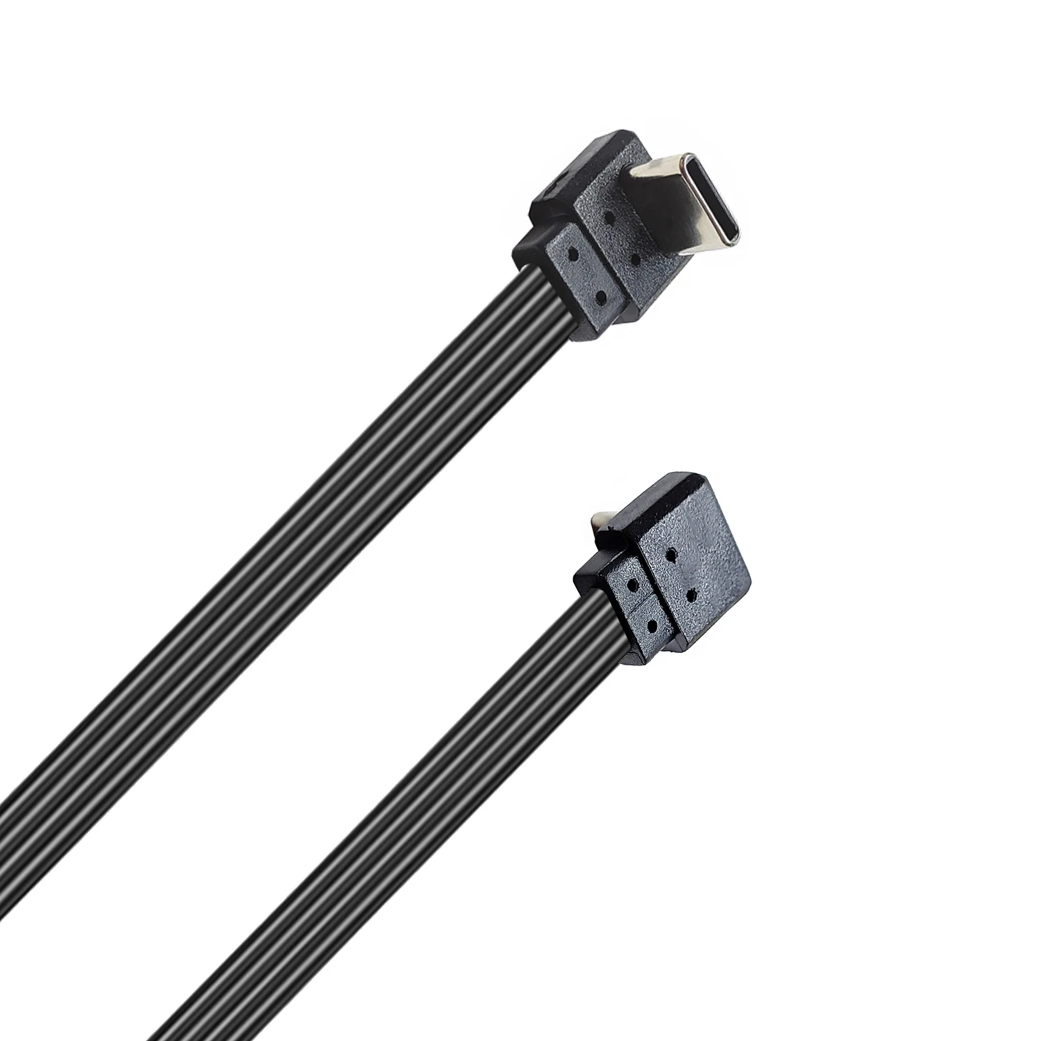 플랫 USB 엘보우 to 초단 C 타입 수 충전 데이터 케이블, 2.0 플러그 엘보, 좌우 코너 플렉시블 케이블, 10cm, 30cm, 1M