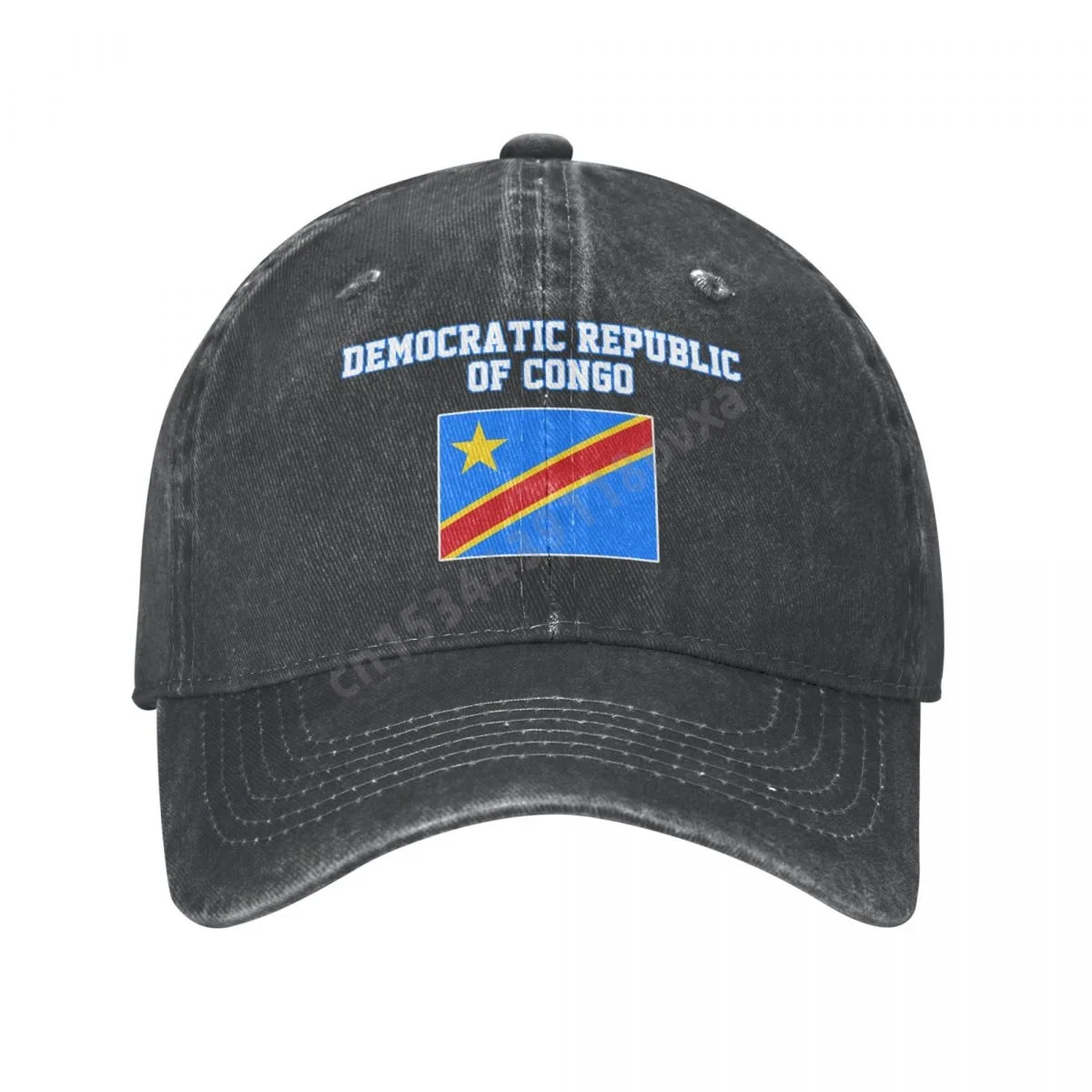 Democratic Republic Of Congo Flag Unisex Adult Charcoal Washed Denim Baseball Cap Men Classic Vintage Cotton Dad Trucker Hat