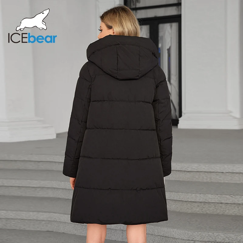 ICEbear 2024 nuove donne giacche invernali caldo con cappuccio spessa Bio-cotone femminile parka tinta unita grandi tasche cappotti da donna GWD4608I