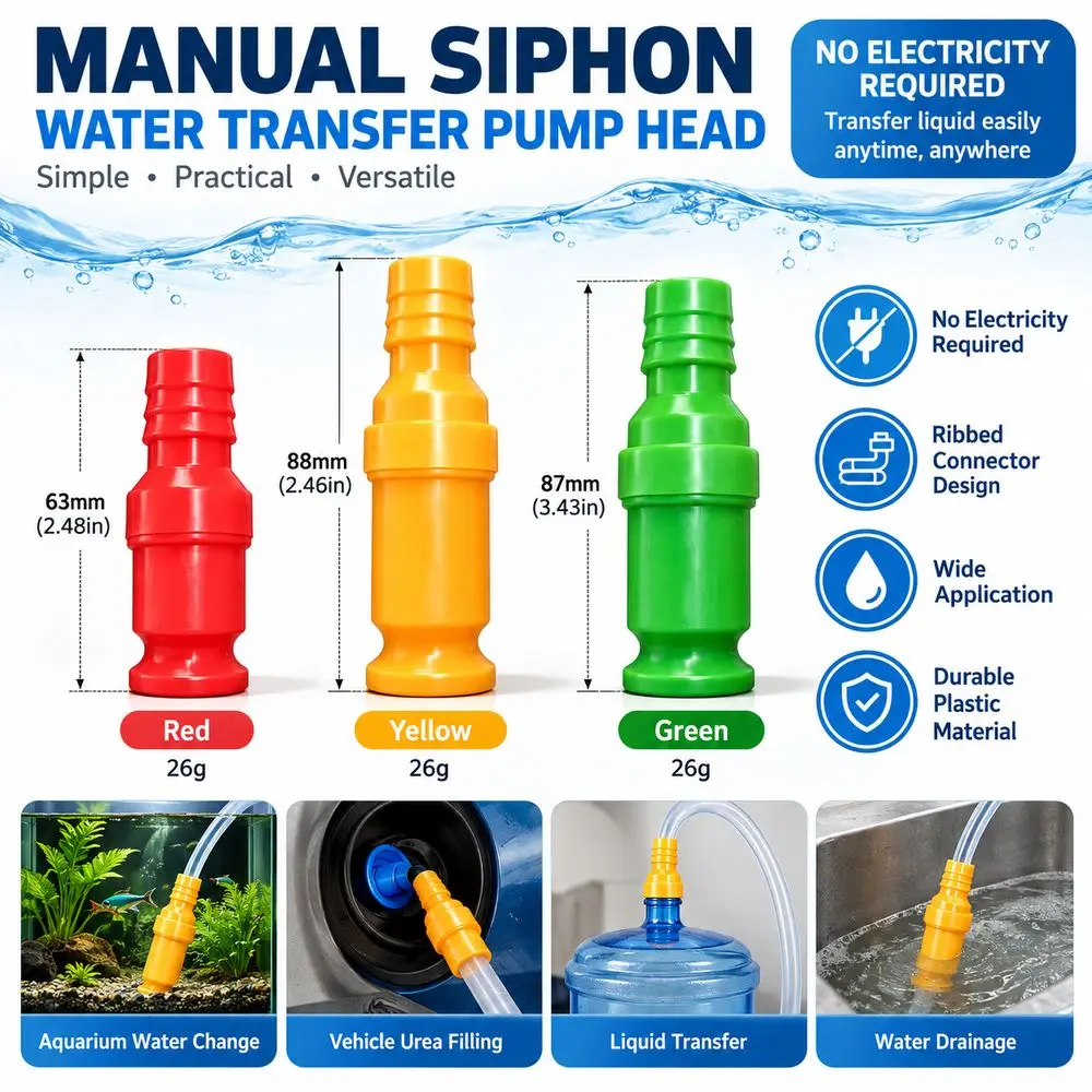 Plastic Siphon Pump Head Hose Connector Color Coded Manual Siphon Pump Water Transfer Siphon Water Transfer Nozzle