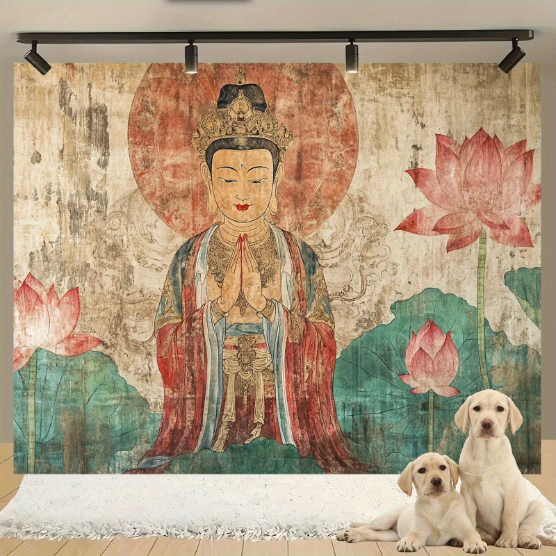 VIKAMA Silent Buddha Lotus Indoor Wall Decoration Living Room Bedroom Office Decoration Tapestry Home Decoration